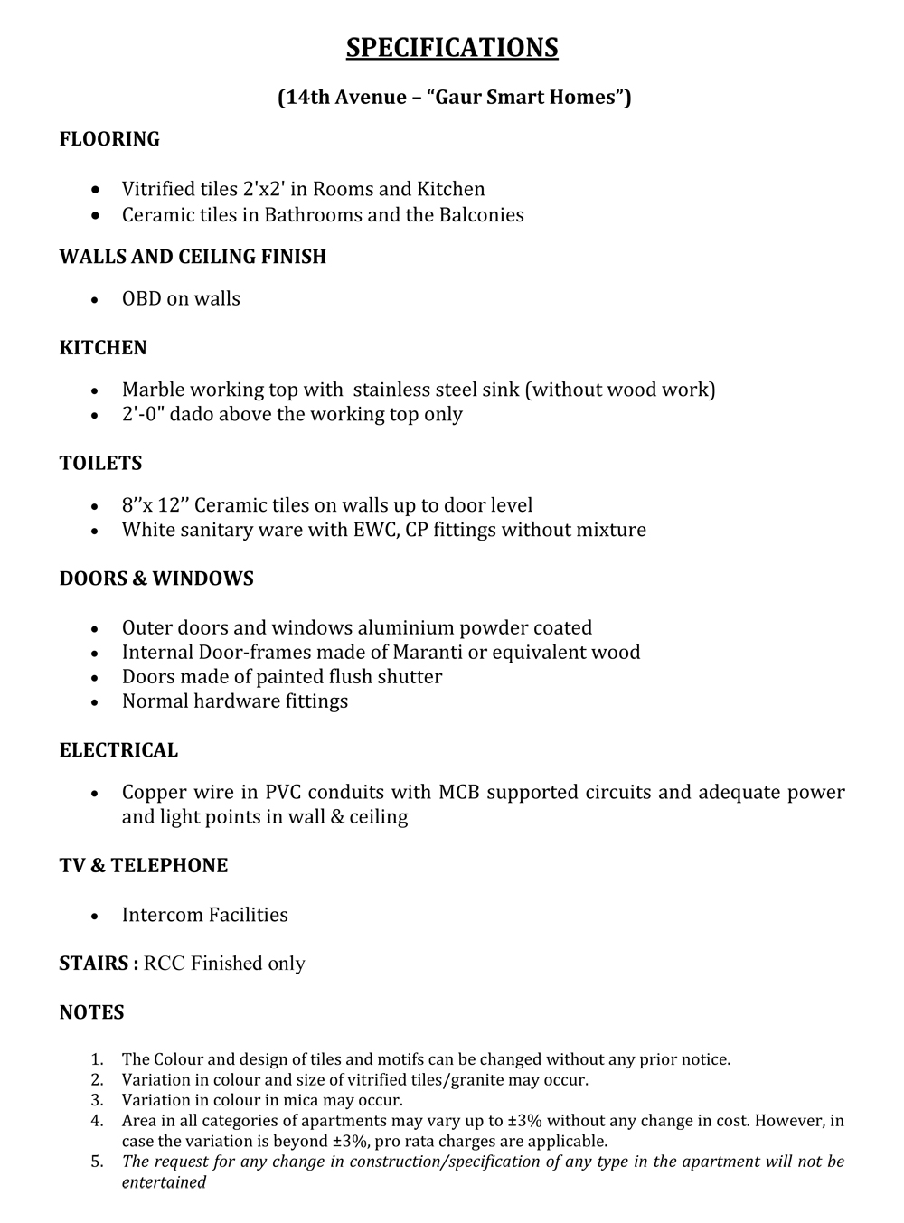 Specifications